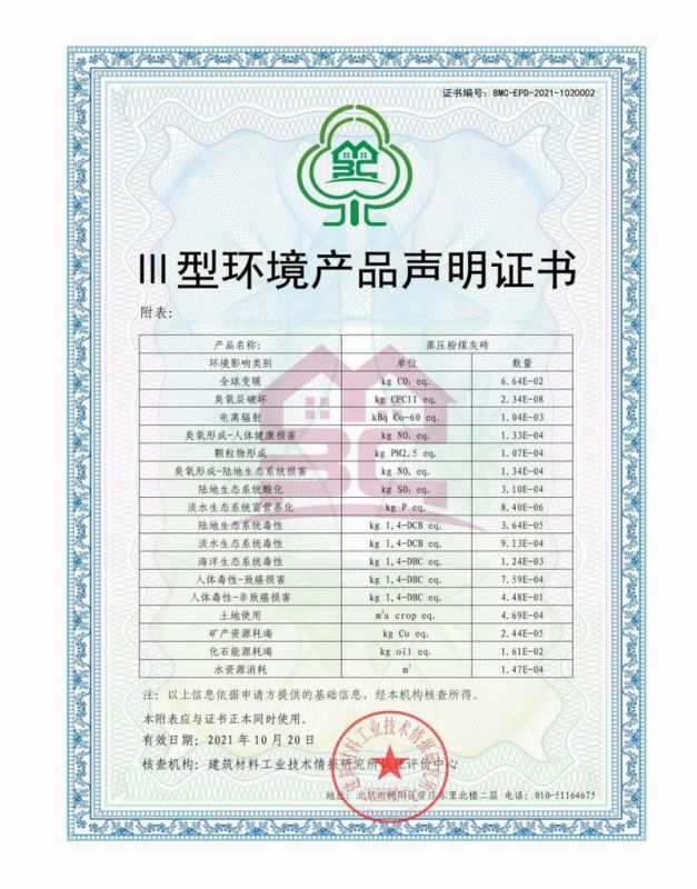 III型環境産品聲明證書